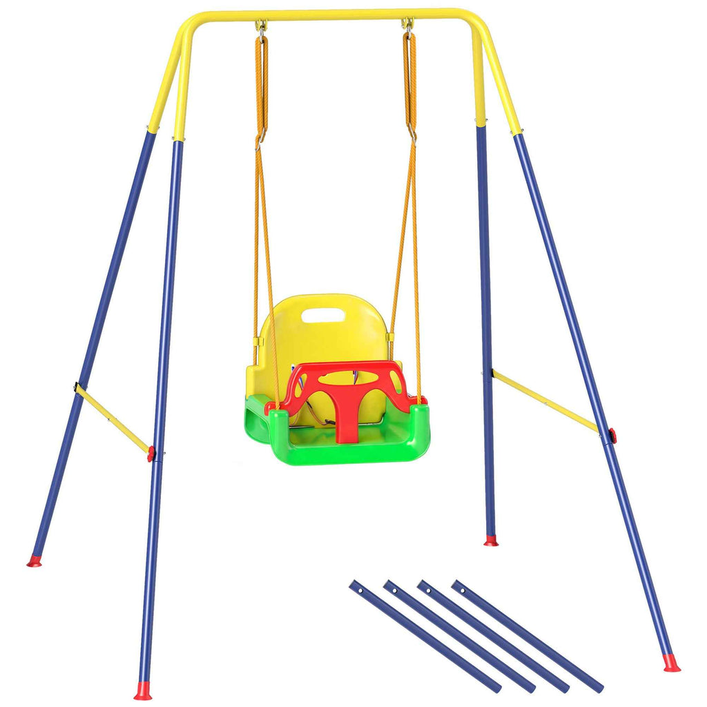 Adjustable Children's Garden Swing with Backrest and Barrier, Made of Steel and PP, 128x155x157 cm, Green