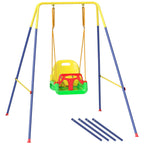 Adjustable Children's Garden Swing with Backrest and Barrier, Made of Steel and PP, 128x155x157 cm, Green