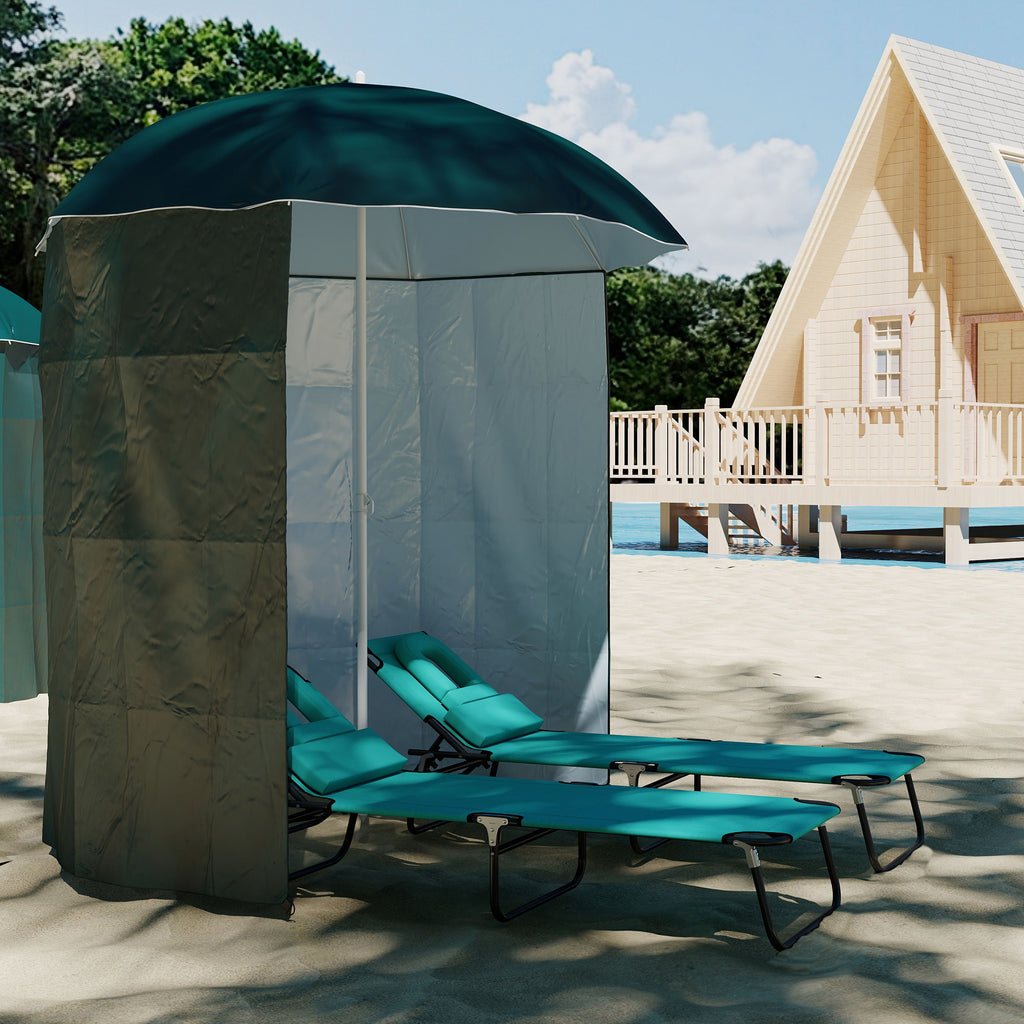 Outsunny 2x2m Beach and Garden Umbrella with Awning, Polyester and Metal, Green and White
