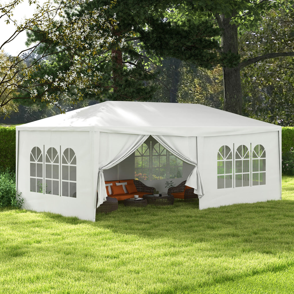 Outsunny gazebo tent for 6x3m parties with removable side walls, doors and windows, white - Borgè