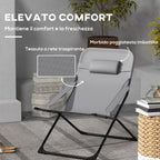 Folding and Reclining Garden Chair on 4 Levels, in Steel and Polyester, 69x91x96 cm, Black Gray - Borgè