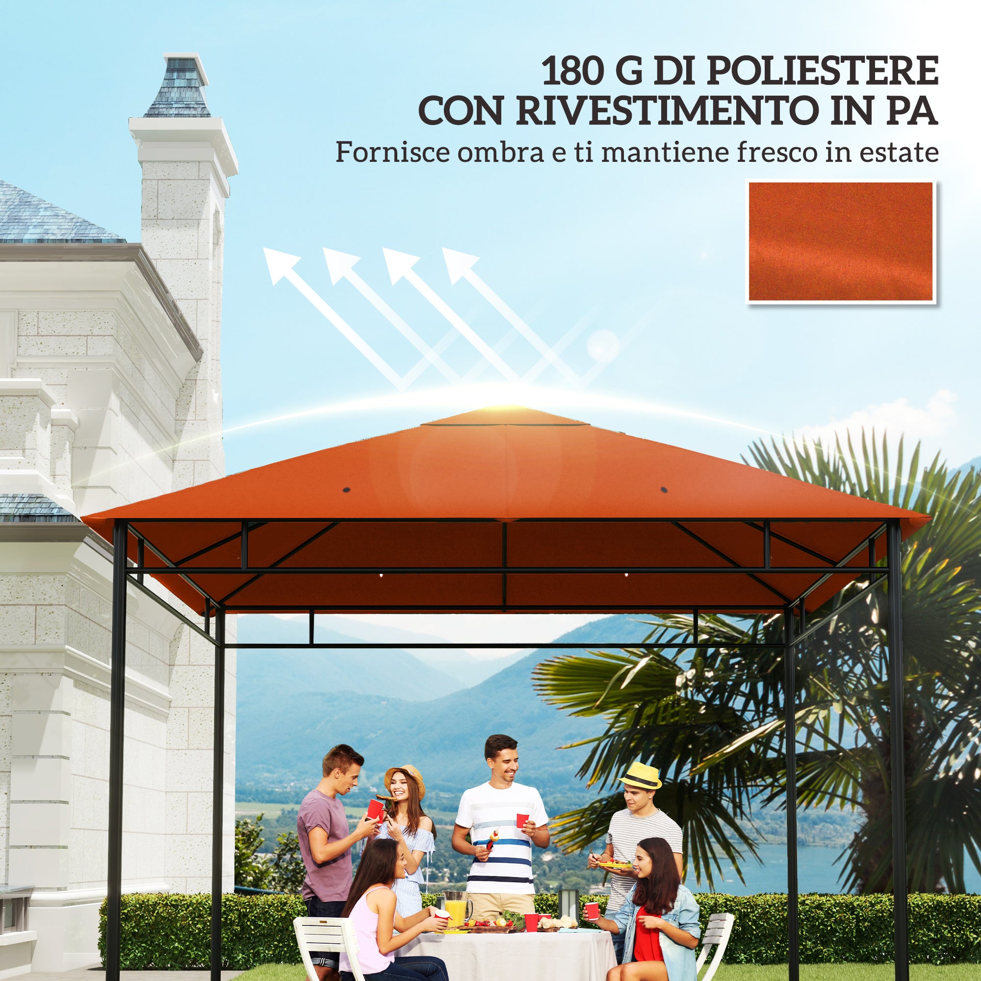 Outsunny 3x3m Orange Replacement Roof for Garden Gazebo in Polyester with Ventilation Holes