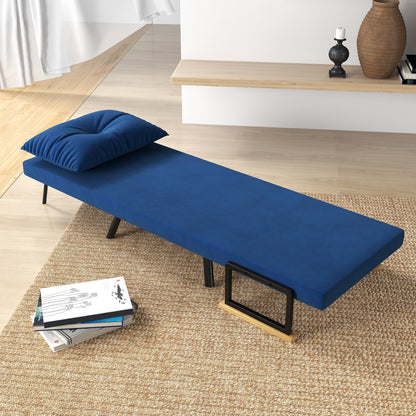 Velvet Blue, 3 in 1 Reclining Backrest Sofa Bed with Cushion, Velvet Effect Fabric, 63x73x81 cm, Blue