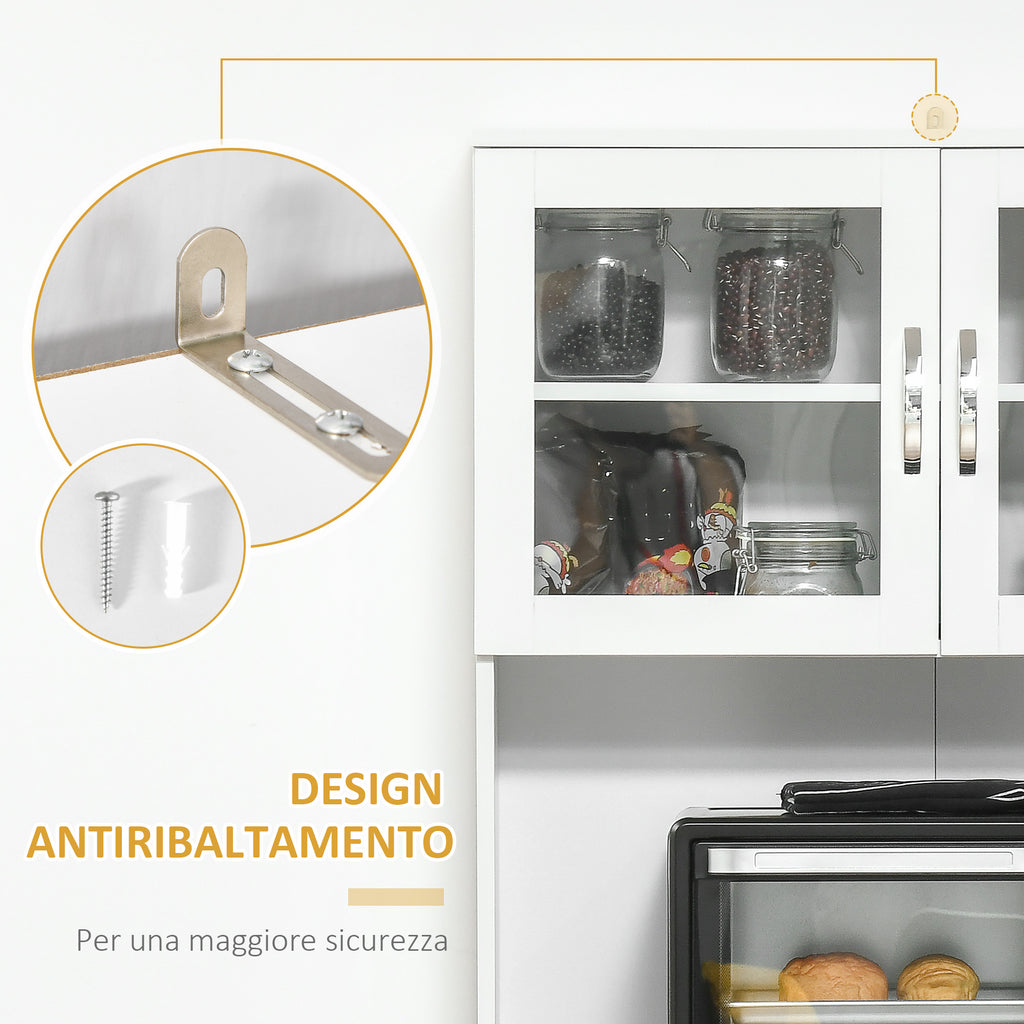 Modern Kitchen Cabinet with 2 Cabinets, Glass Doors and Adjustable Shelves, 80x48x170 cm, White