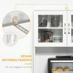 Modern Kitchen Cabinet with 2 Cabinets, Glass Doors and Adjustable Shelves, 80x48x170 cm, White