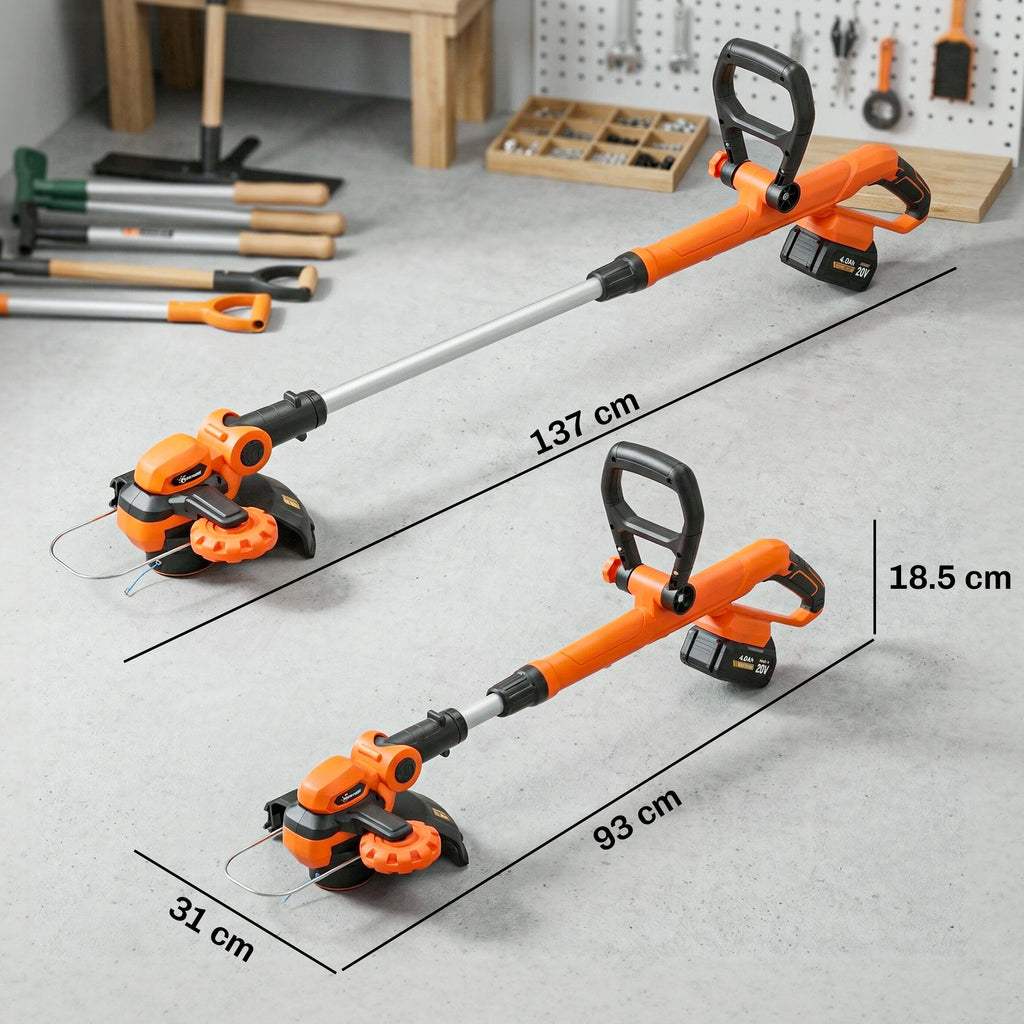 Outsunny Battery-Powered Brush Cutter with Two 4.0Ah Batteries, Charger, and Adjustable Pole