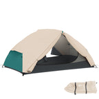 2 Person Camping Tent with 2 Vestibules, 2 Doors, 2 Windows and Carry Bag, 2.8x2.25x1.1 cm, Beige