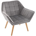 TROMSO | Scandinavian Style Wooden and Velvet Effect Armchair Grey for Living Room or Office, 67x61. 5x71 cmstyle armchair in wood and Grey velvet effect for living room or office | 64x62x72.5 cm