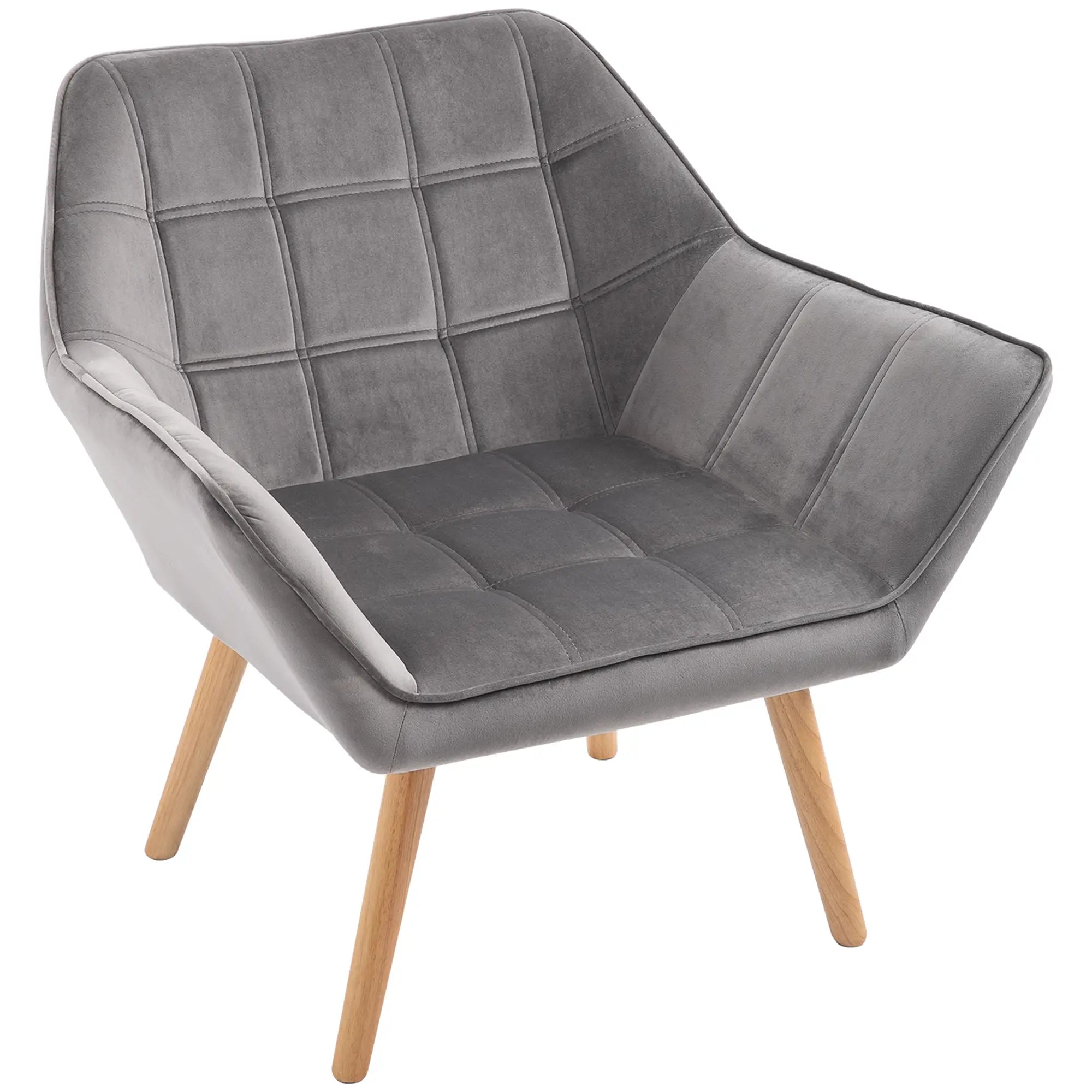 TROMSO | Scandinavian Style Wooden and Velvet Effect Armchair Grey for Living Room or Office, 67x61. 5x71 cmstyle armchair in wood and Grey velvet effect for living room or office | 64x62x72.5 cm