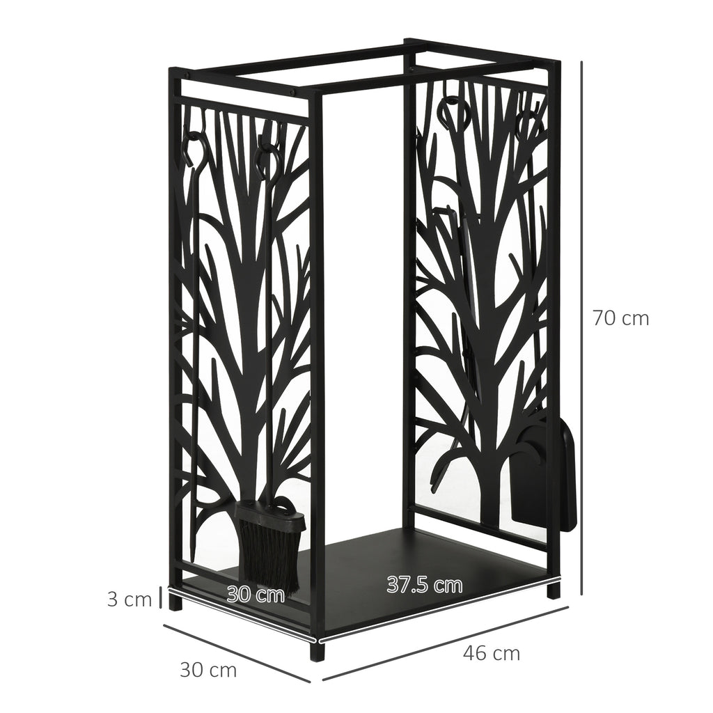 Fireplace Log Holder, Rustproof Steel, Indoor and Outdoor Log Holder with Elegant Design and 4 Tools, 46 x 30 x 70 cm, Black