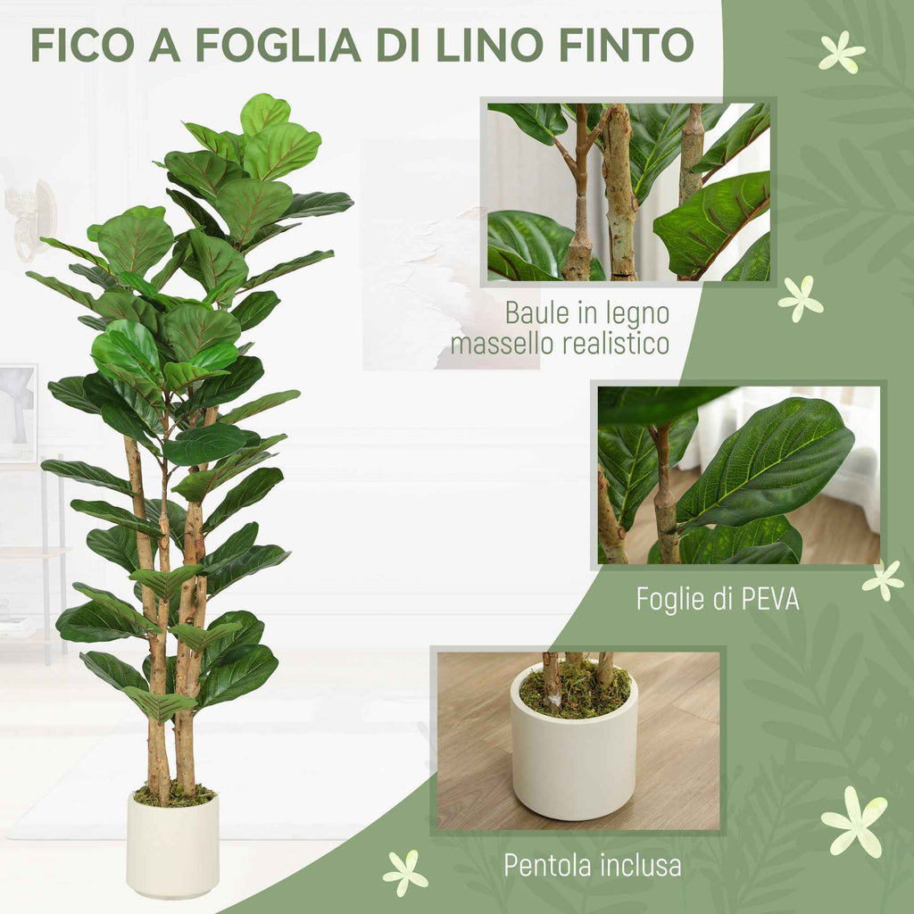 HOMCOM Artificial Green Fig Plant in PEVA and Wood with PP and Cement Container Pot, 50x50x150 cm