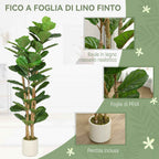 HOMCOM Artificial Green Fig Plant in PEVA and Wood with PP and Cement Container Pot, 50x50x150 cm