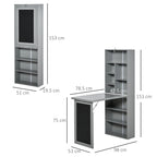 Folding PC Desk with 9-Tier Bookcase in Wood and Metal, 98x51x153 cm, Grey