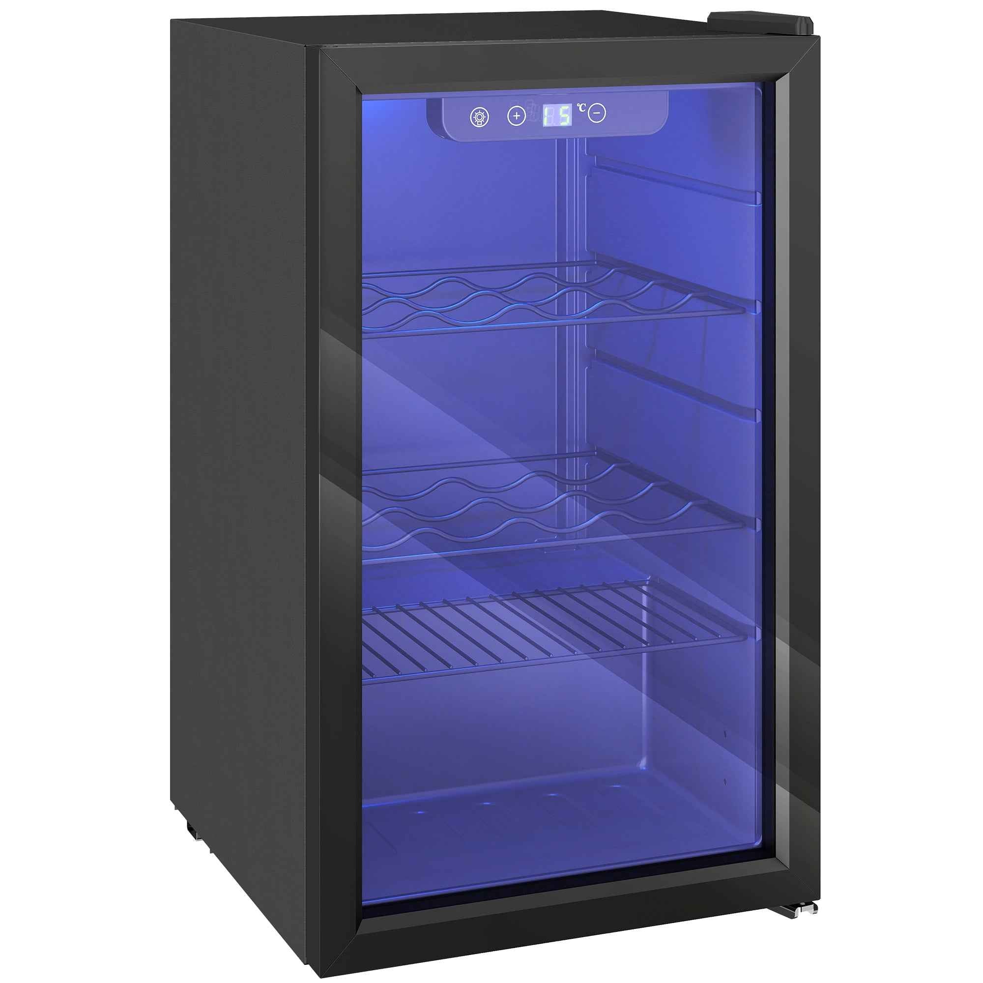 HOMCOM 24-Bottle 68L Wine Cooler, Adjustable Temperature 4-16℃, UV-Resistant Glass, Shelves, Black