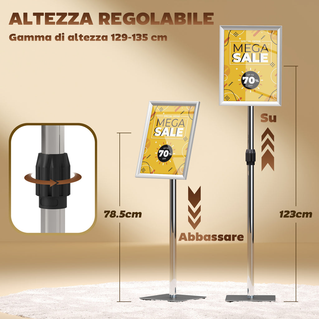 A3 Poster Display Easel with Adjustable Height and Inclination, Steel and Aluminium, Silver