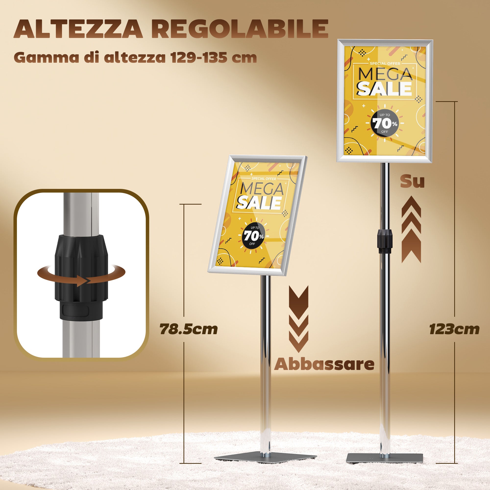 A3 Poster Display Easel with Adjustable Height and Inclination, Steel and Aluminium, Silver