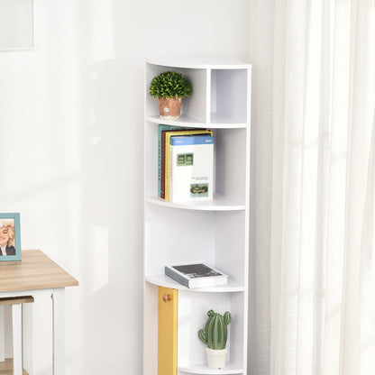 HOMCOM Corner Wall Shelf in White Wood, Bookcase Cabinet with 5 Shelves and Yellow Cabinet, Modern Design, 29.8x29.9x147cm - Borgè