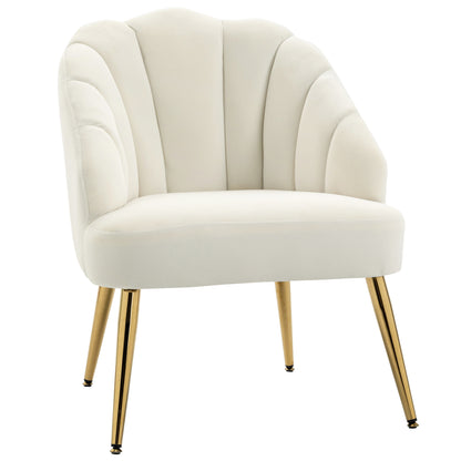 Velvet Upholstered Chair with Shell Backrest for Bedroom and Living Room, 63x65x84cm, Beige