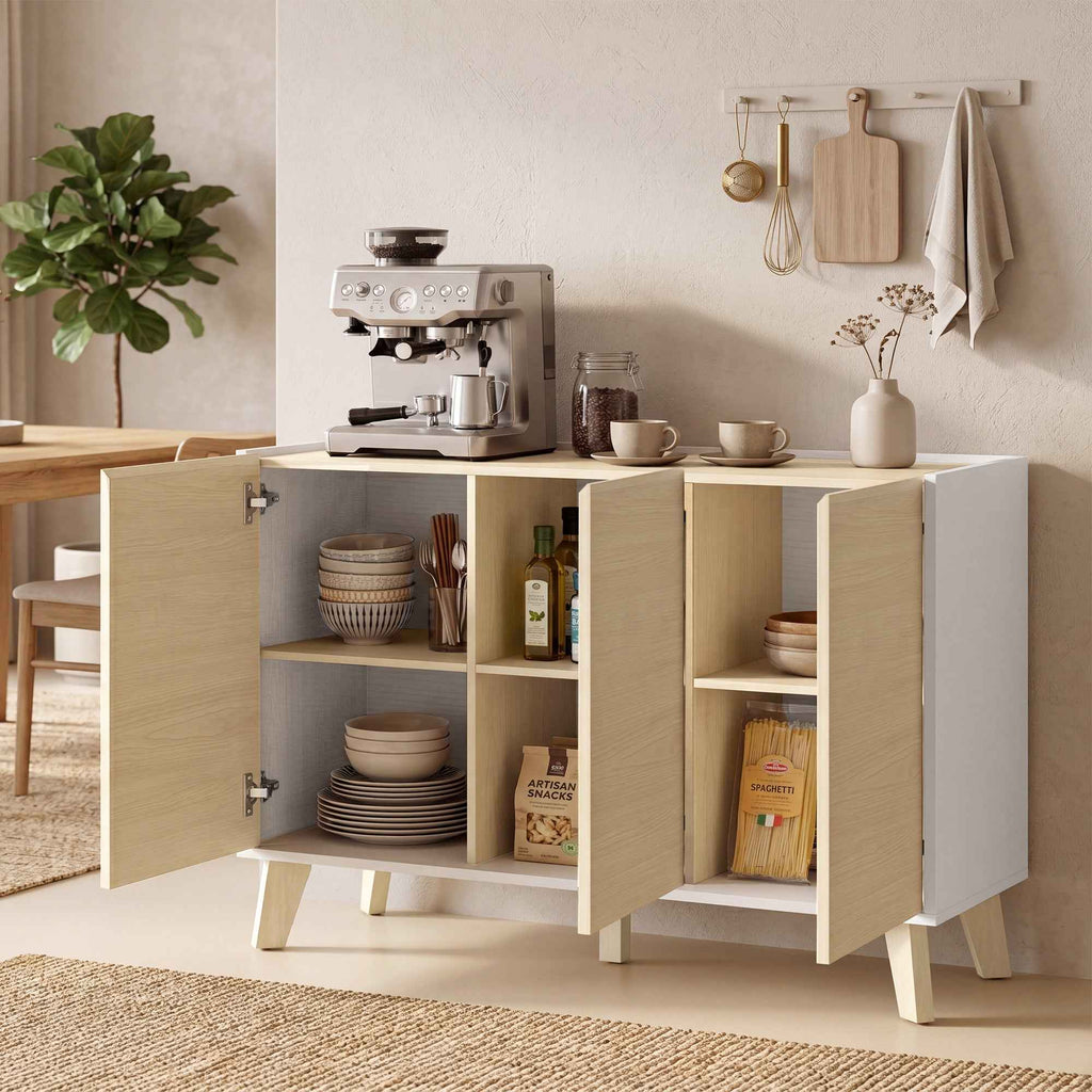 HOMCOM 120cm Soft-Close Sideboard with Wood and White Effect