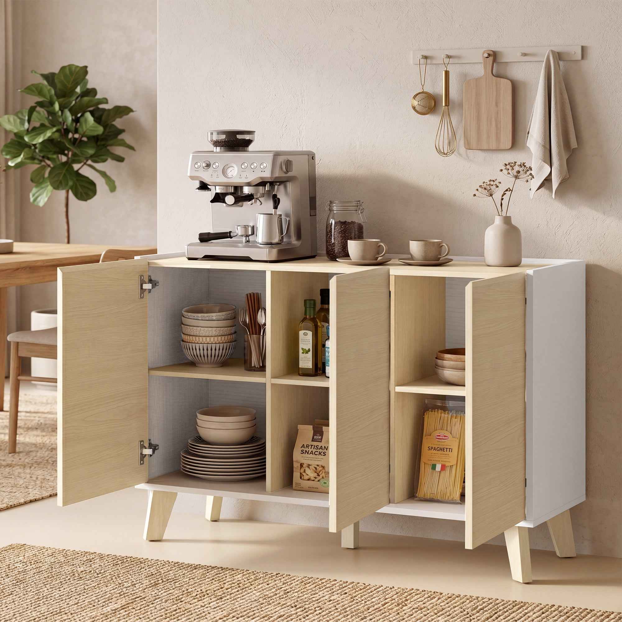 HOMCOM 120cm Soft-Close Sideboard with Wood and White Effect