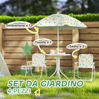 Garden Set for Children 2-5 Years with Round Table, 2 Folding Chairs and a Parasol, White