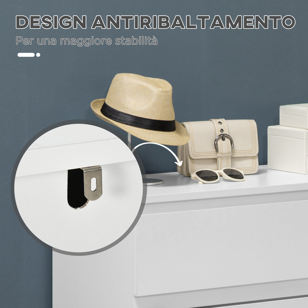 Modern 3-Drawer Chest of Drawers Without Handles for Bedroom and Living Room, 80x39x73 cm, White