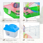 PawHut 5-Tier Hamster Cage with Handle with Colorful Tubes, Hamster Wheel, Ladders, House and Food Accessories, 46x30x58cm - Borgè