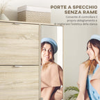 Shoe Rack with Mirror for 16 Pairs of Shoes, 4 Drop-Down Drawers and 2 Cabinets, 82x30x168cm, Oak