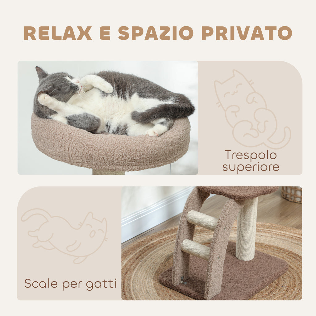 3-Tier Cat Tree with Top Perch and Toy Ball, 48x40x88 cm, White and Brown