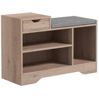 Modern Shoe Bench with 3 Open Shelves and Drawers, Made of Wood, Polyester and Sponge, 76.5x30x52 cm, Grey