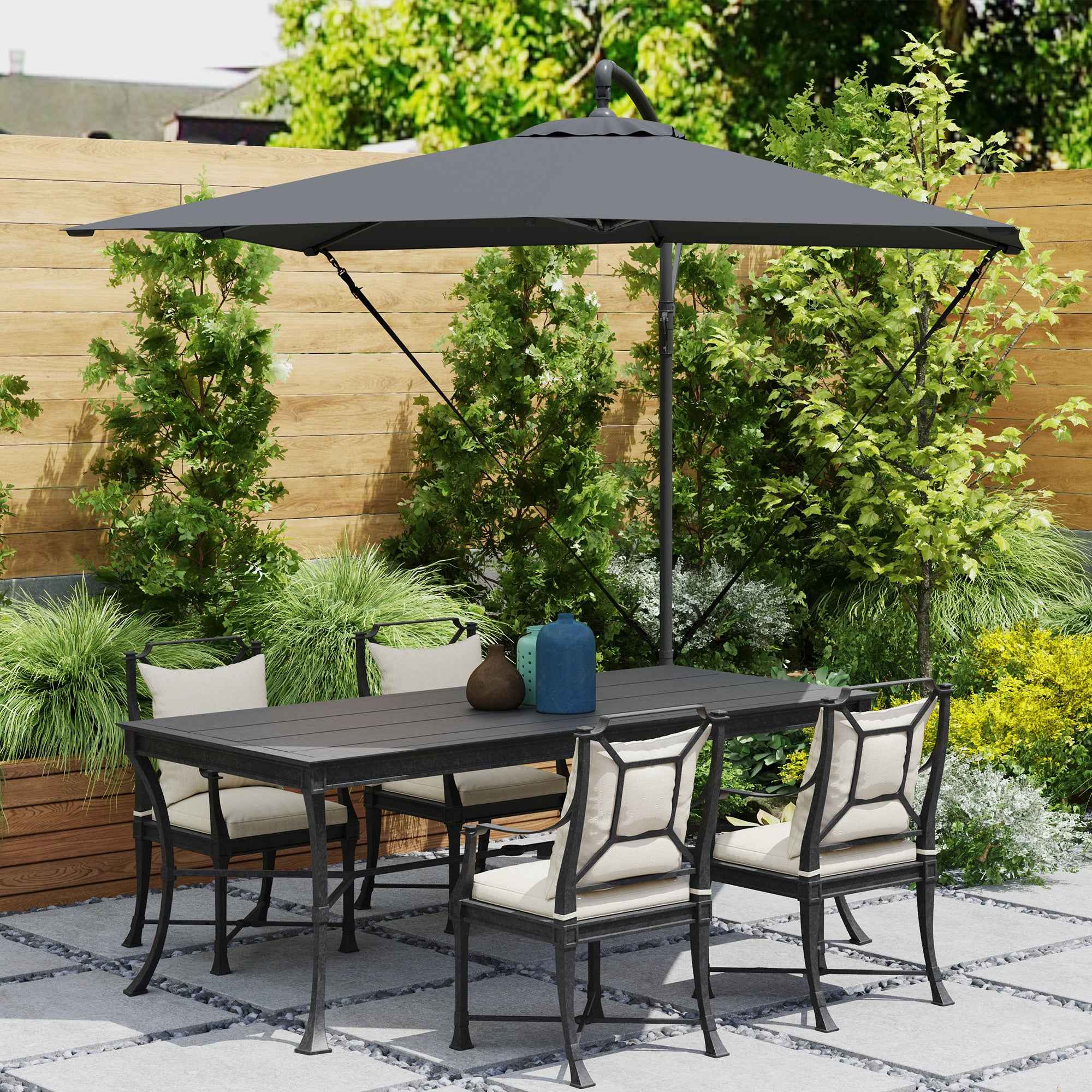 Outsunny Adjustable Cantilever Umbrella with Cross Base and Crank Handle, in Steel and Polyester, 247x247x256, Dark Grey