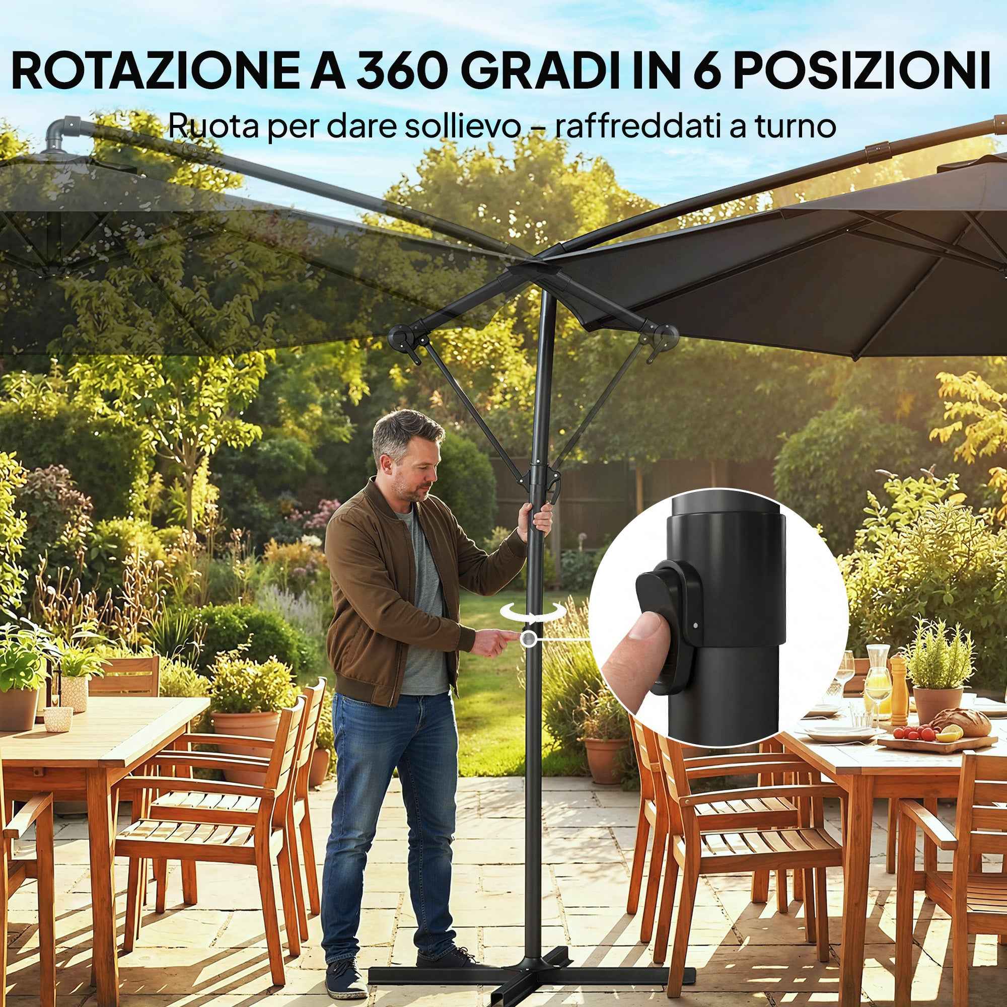 Outsunny Adjustable Cantilever Garden Umbrella, 3x3m, Black