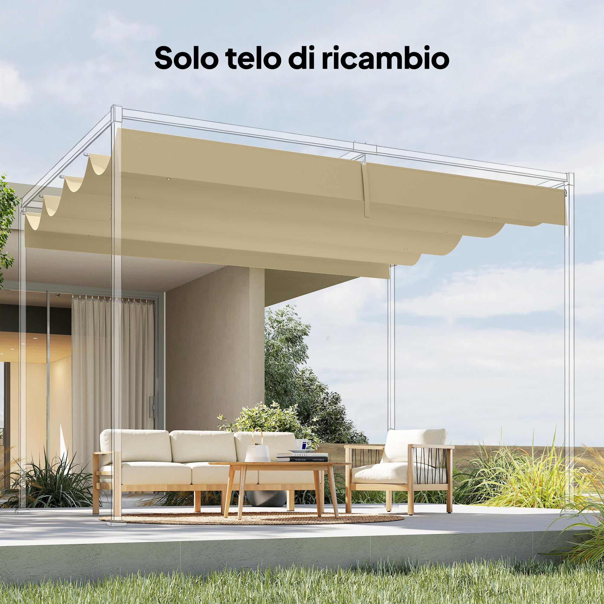 Outsunny Outdoor Pergola Cover Anti-UV in Beige Polyester with 8 Drainage Holes, 392x350 cm