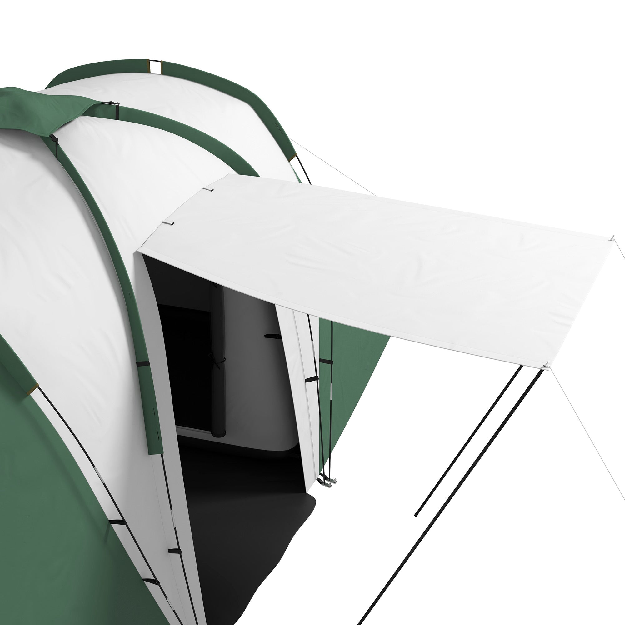 Camping Tent 4-6 People with 2 Rooms, in Polyester and Fiberglass, 555x225x190 cm, Gray and Green