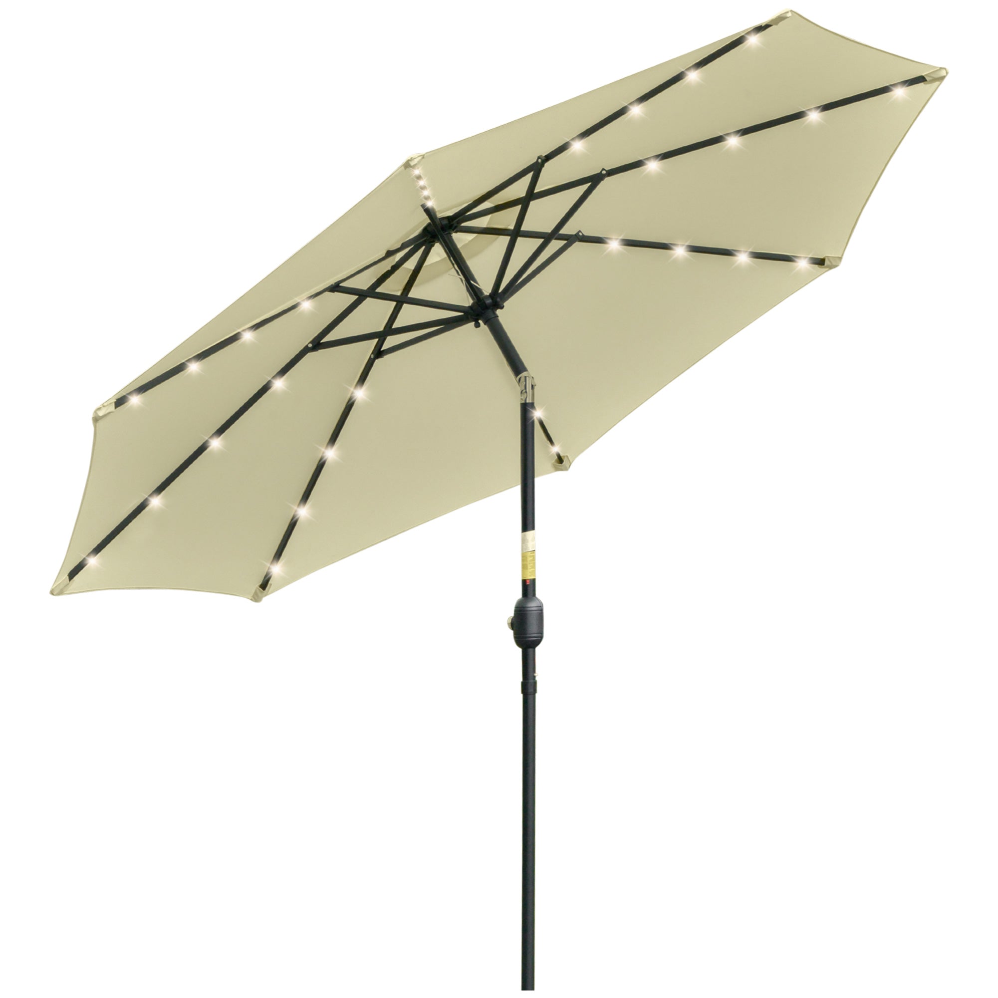 Outsunny Ø265cm Tilting Garden Umbrella with 32 Solar LED Lights and Crank Handle, Beige