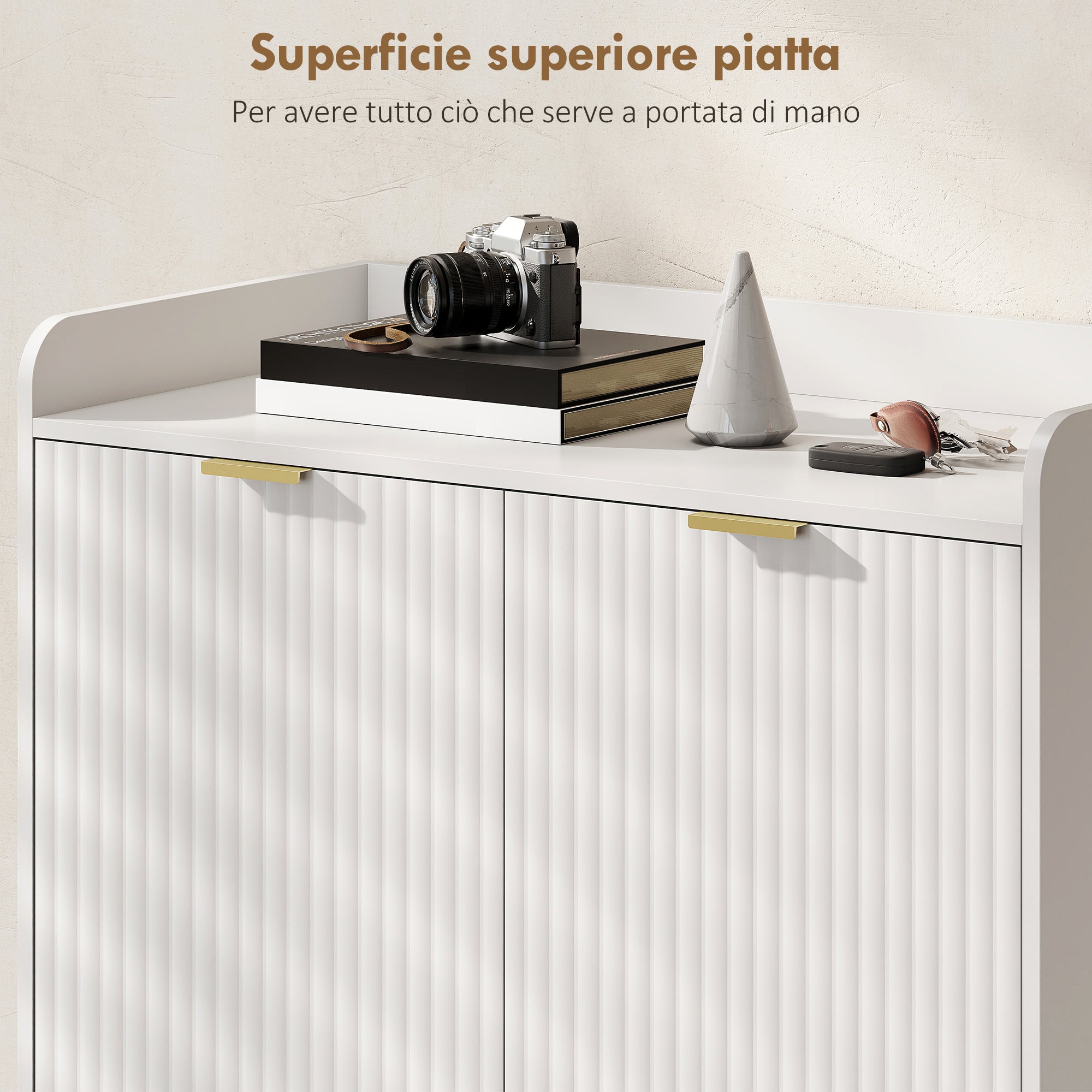 Space-Saving Shoe Rack for 24 Pairs of Shoes with 2 Doors, 3 Pull-Out Shelves and Bottom Shelf, White