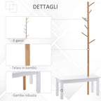 HOMCOM Hallway Bench with Coat Rack, Bamboo Floor-Standing Coat Stand, White Hallway Bench, Design, Also for Bedroom, 80x30x180cm, White Wood