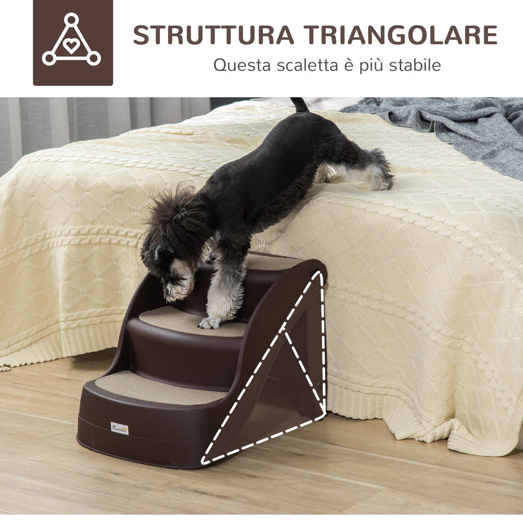 Folding Dog Ladder with 3 Non-Slip Steps in PP, 49x38x38 cm, Brown