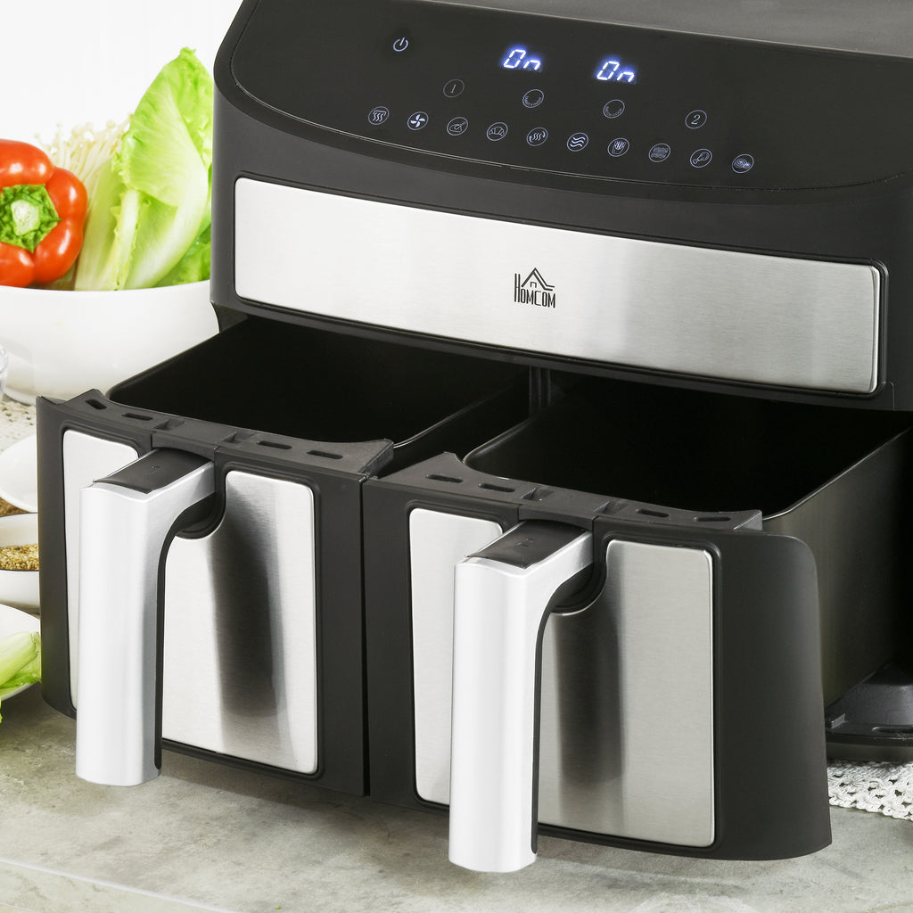 HOMCOM 8L Air Fryer with Timer and Adjustable Temperature, in Steel and Plastic, 38.8L x 36.3x31.1 cm, Black - Borgè