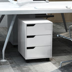 3 Drawer Office Chest with Retractable Handles, Wood and Metal, 40x50x57.5 cm, White
