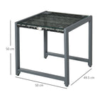 Outsunny Garden Coffee Table Tempered Glass Top Rattan Aluminum 50 x 49.5 x 50 cm