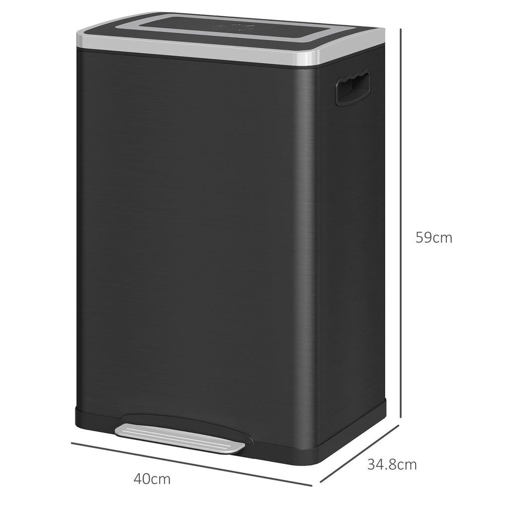 20L 2-Section Garbage Can with Silent Lid, Stainless Steel and PP, 40x34.8x59 cm, Black