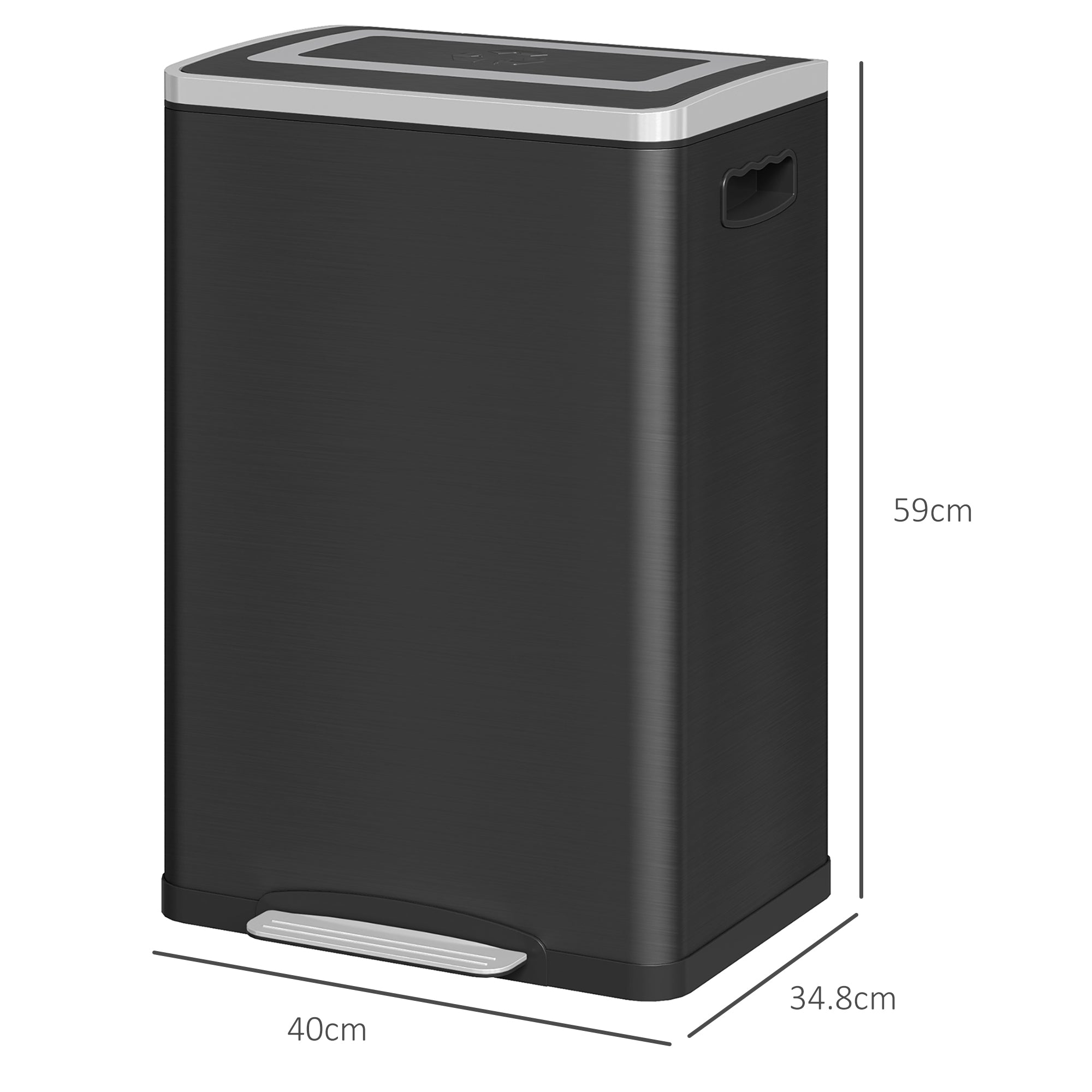 20L 2-Section Garbage Can with Silent Lid, Stainless Steel and PP, 40x34.8x59 cm, Black