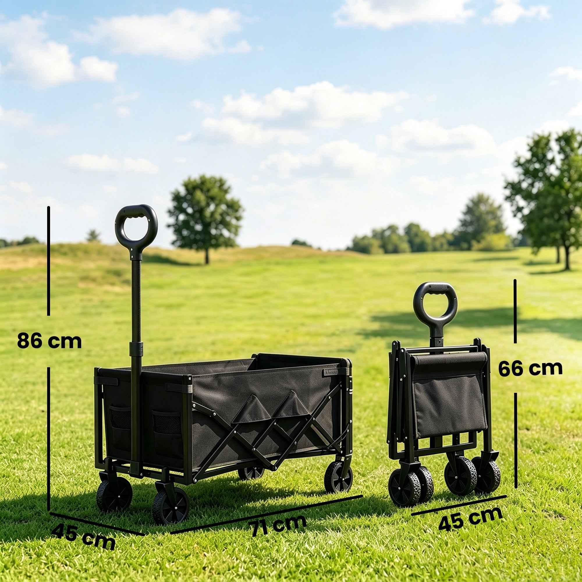 Outsunny 60L Folding Garden Cart with Wheels and Opening Side, Black