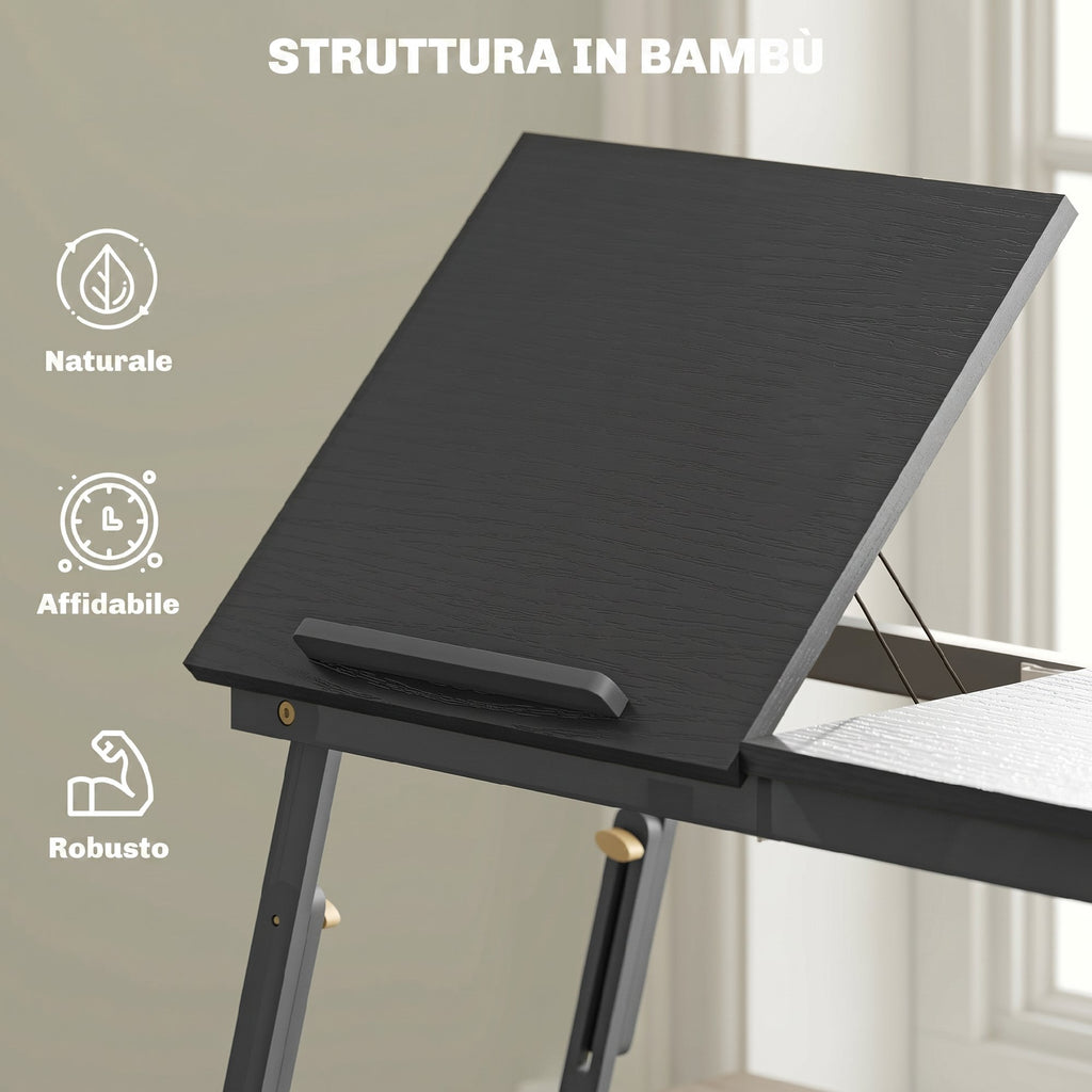 HOMCOM Tilting and Adjustable Monitor Stand with Side Drawer, Wooden, 83.5x33x23.5-34 cm, Black