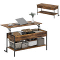 Industrial Style Lift-Up Coffee Table with Hidden Storage and Bottom Shelf, Brown