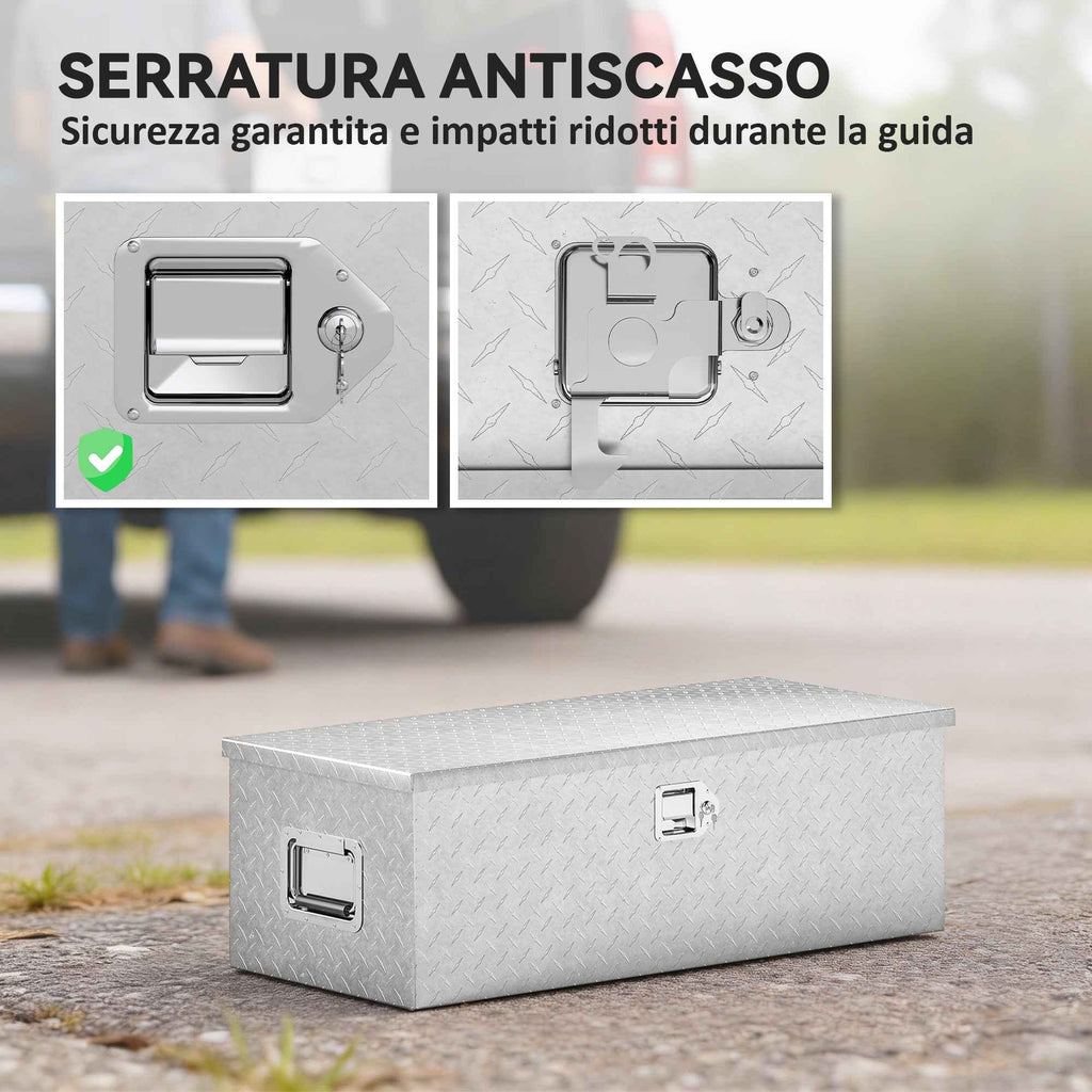 43L Aluminum Tool Box with Lock, 2 Keys and Side Handle, 76.2x33x24.4 cm, Silver