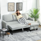 3-Seater Sofa Bed with Chaise and Storage Space, Linen-Effect Fabric, 197x129x85 cm, Grey and Black