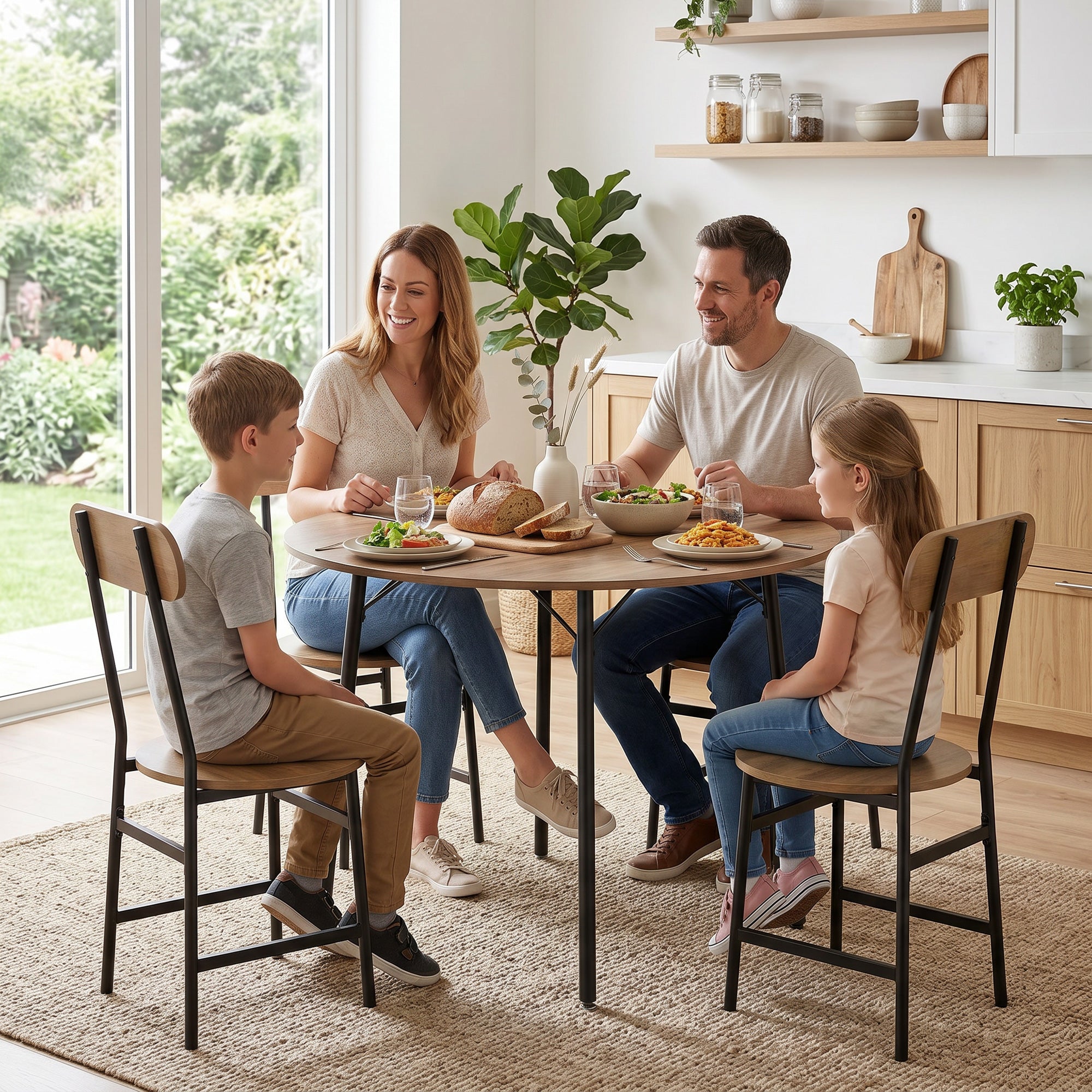 HOMCOM 5-piece dining set: table and 4 chairs, metal legs, natural finish.