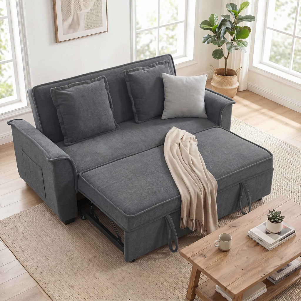 HOMCOM 3-in-1 2-Seater Sofa Bed with 3-Position Adjustable Backrest and 2 Cushions, Chenille, Dark Grey